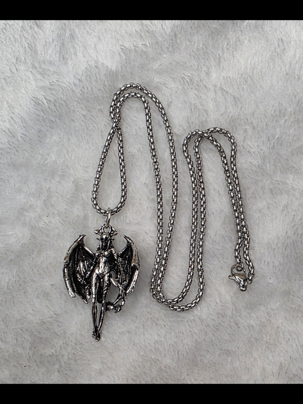 Silver Gothic Demoness Wing Pendant Necklace - Men's Accessory